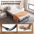 Folding Bed with Mattress, 75"x38" Portable Rollaway Guest Bed