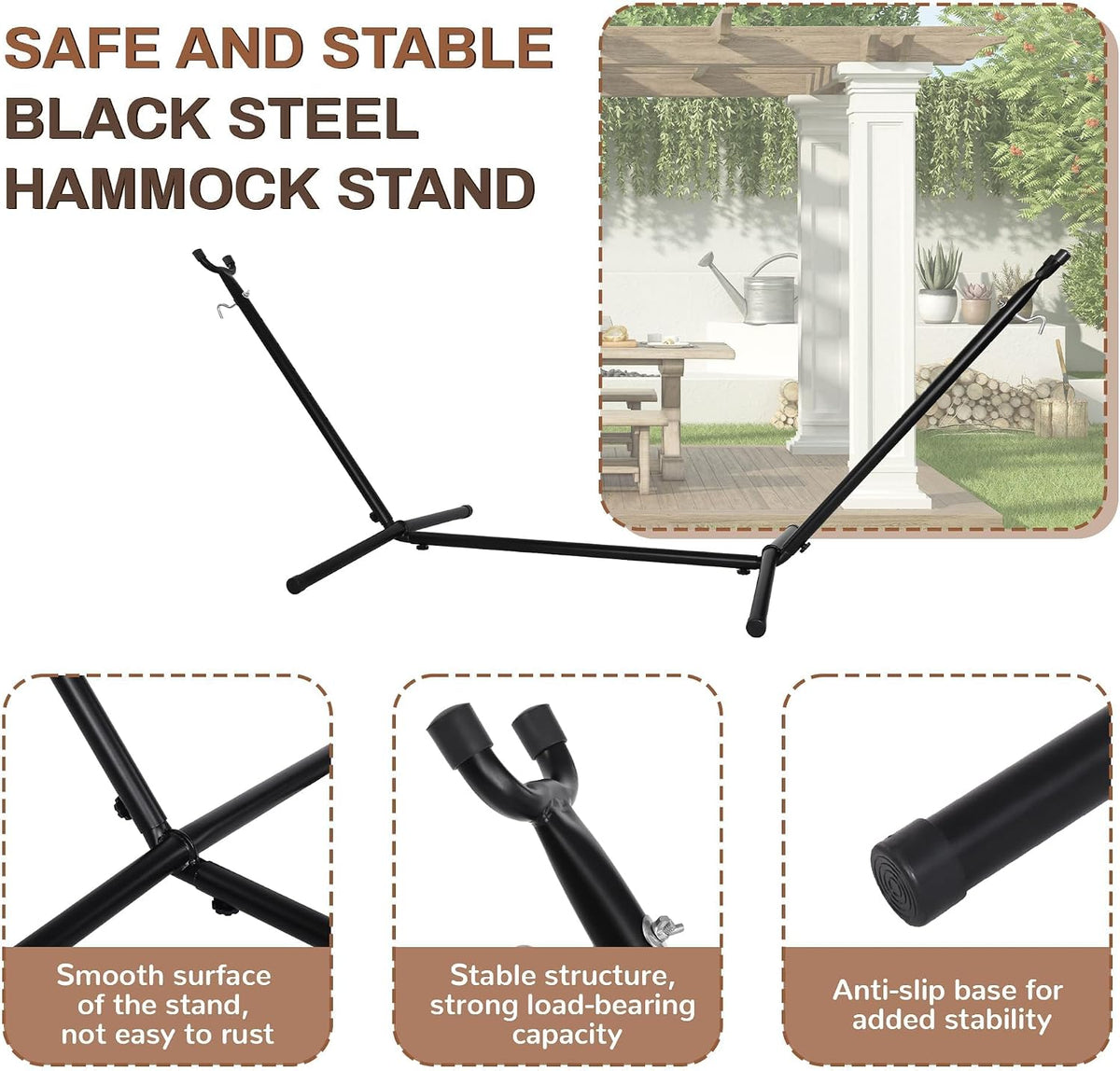 Elevon Hammock Stand, Heavy Duty Adjustable Steel Hammock, 9-Foot, 450-Pound Capacity, Weather Resistant and Easy to Assemble