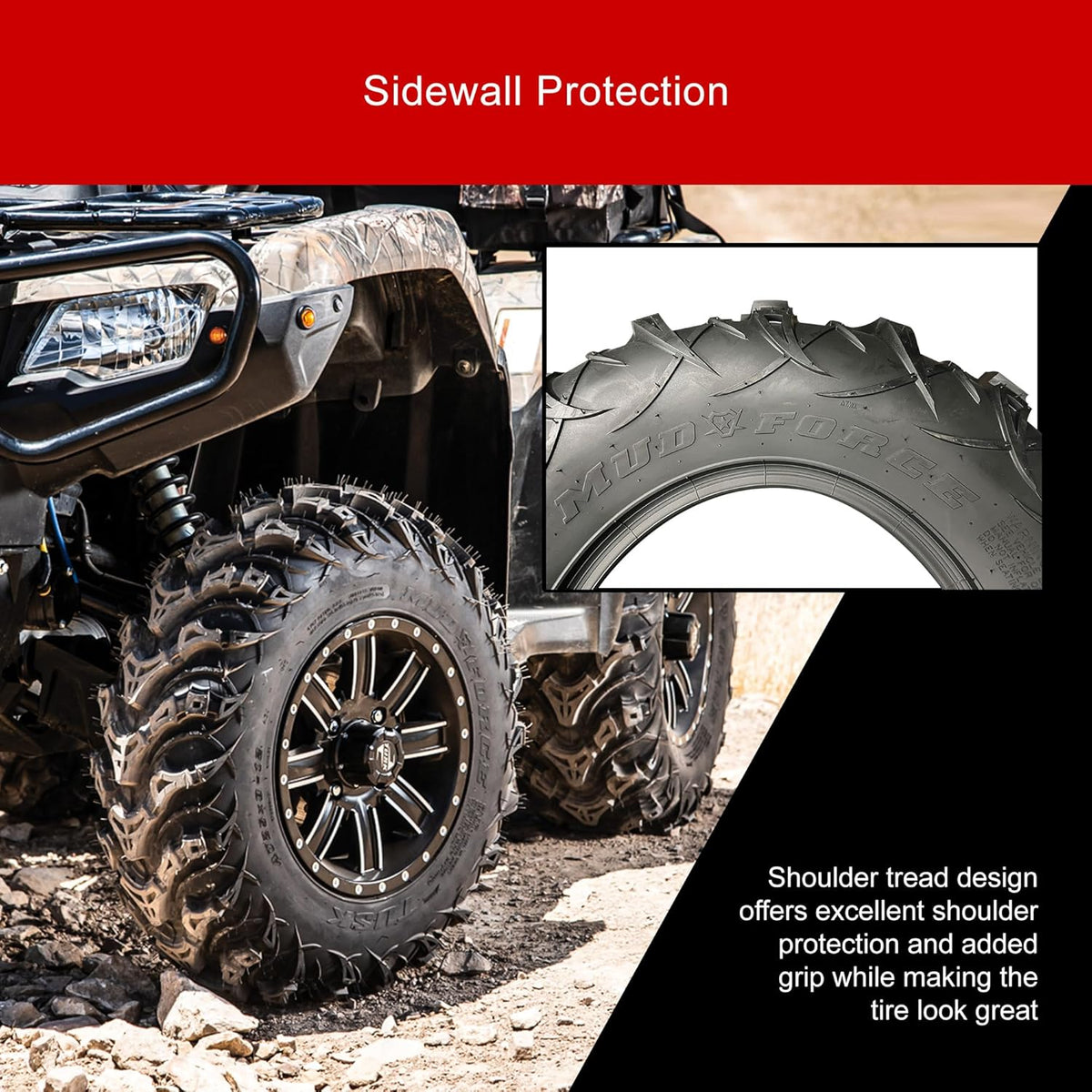 Tusk Mud Force ATV Tire Set - 25x8-12 Front, 25x10-12 Rear, Set of 4