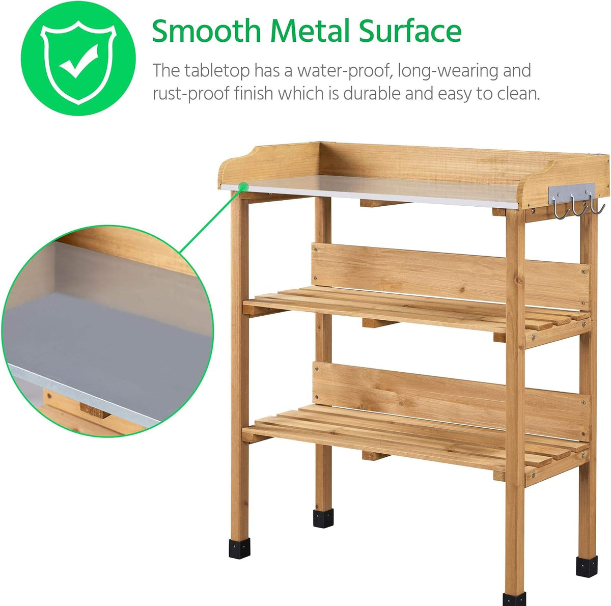 Yaheetech Potting Bench Outdoor Console Table w/3-Tier Storage,Natural Wood