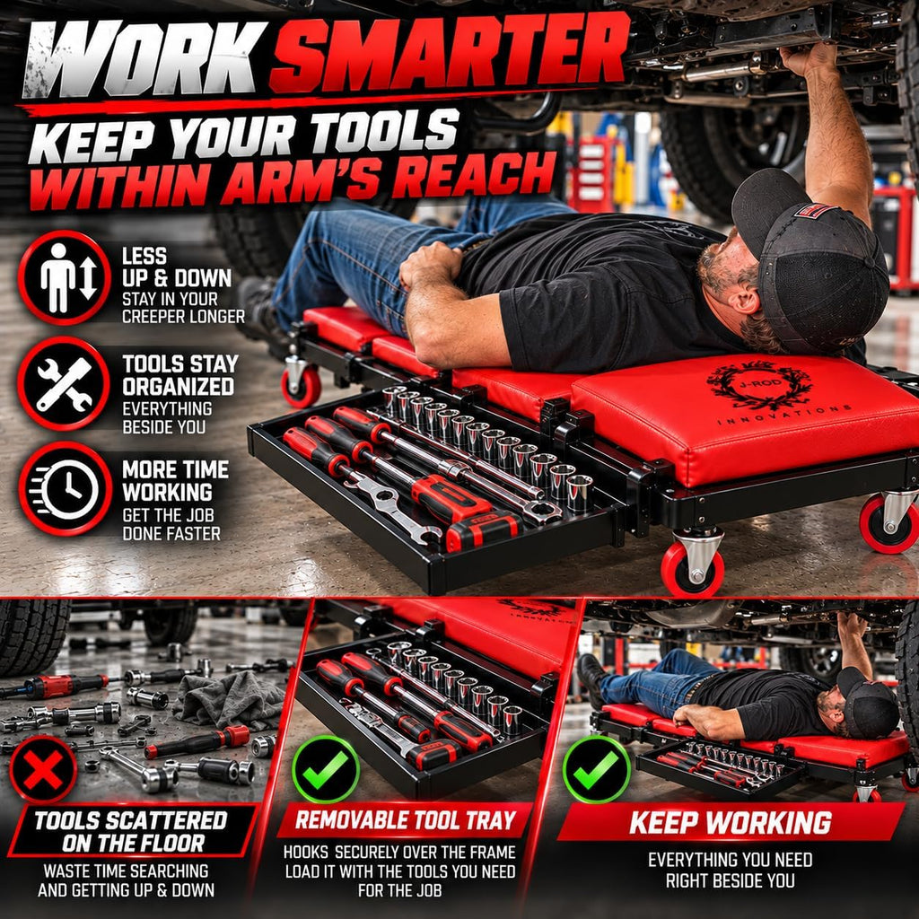 40" Mechanics Creeper Z Fold with Side Tool Tray, 3 in 1 Low Profile