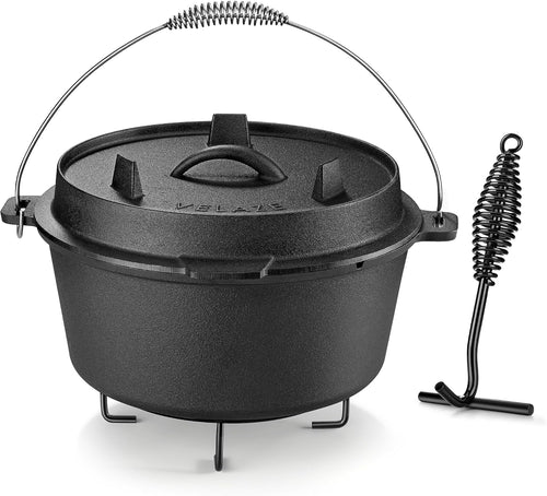 10 QT Pre-Seasoned Cast Iron Camping Dutch Oven Pot with Lid