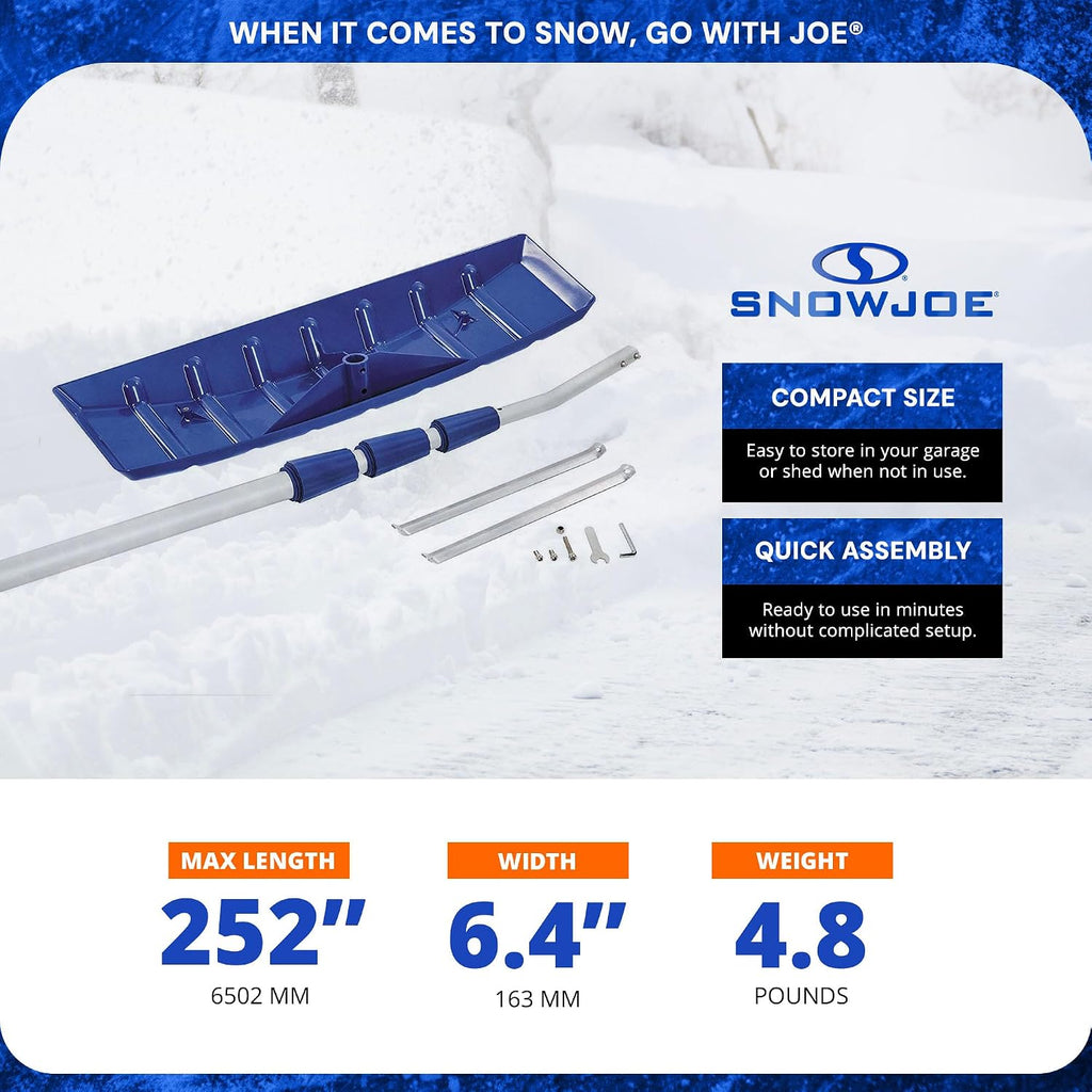 Snow Joe Telescoping Roof Rake, Extendable Leaf & Snow Shovel with Poly Blade, 25 Inch Wide, RJ204M