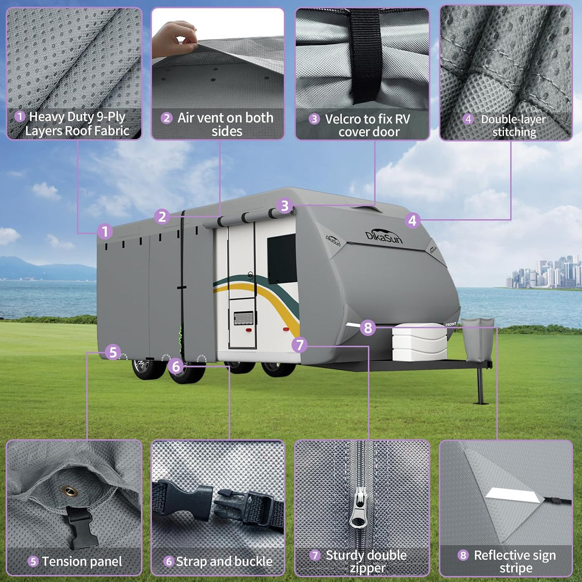 Travel Trailer RV Cover 24' ~ 27', Upgraded 9 Layers Top Waterproof Camper Cover, Heavy Duty Toy Hauler RV Cover for Winter Snow with Tongue Jack