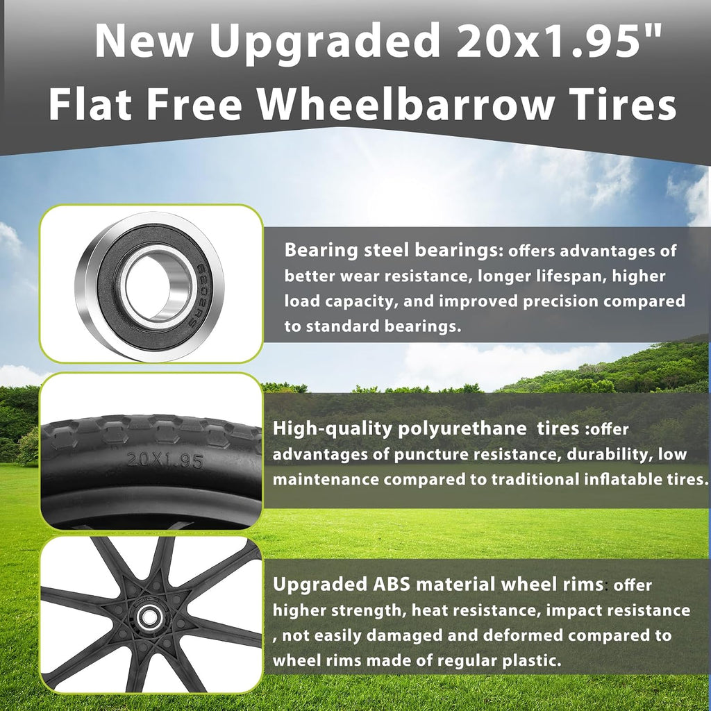 Upgraded 20" Flat Free Wheels for rubbermaid Wheelbarrow Tires