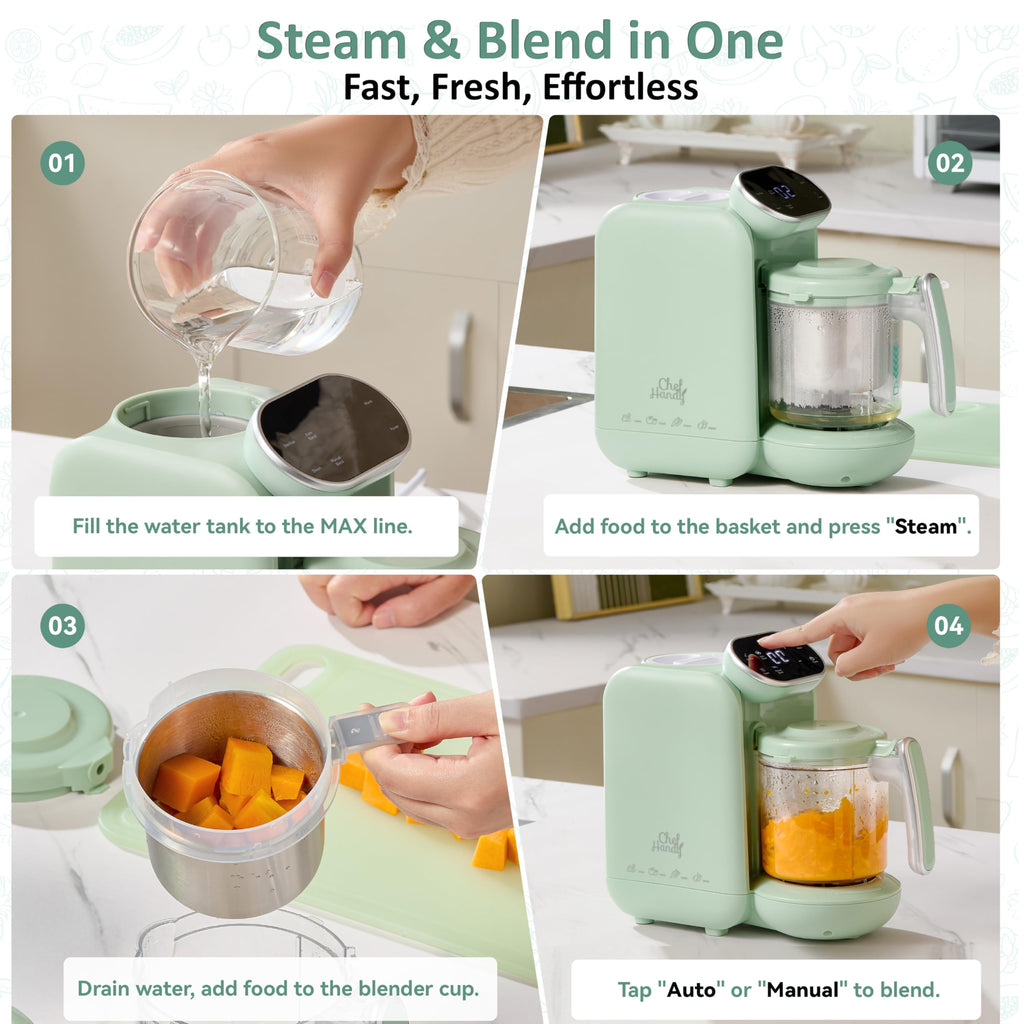 Chefhandy Baby Food Maker, Stainless Steel Steam Basket, Steamer & Blender