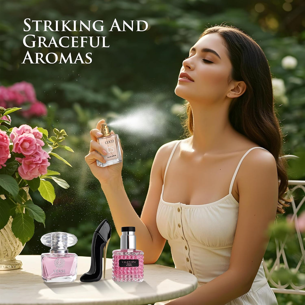 Essential 4 PC Mini Perfume Set, Birthday Gift Set for Women, Eau De Parfum 30ml Each, Vanilla Perfume & Floral Fragrance, Long-Lasting Travel Size