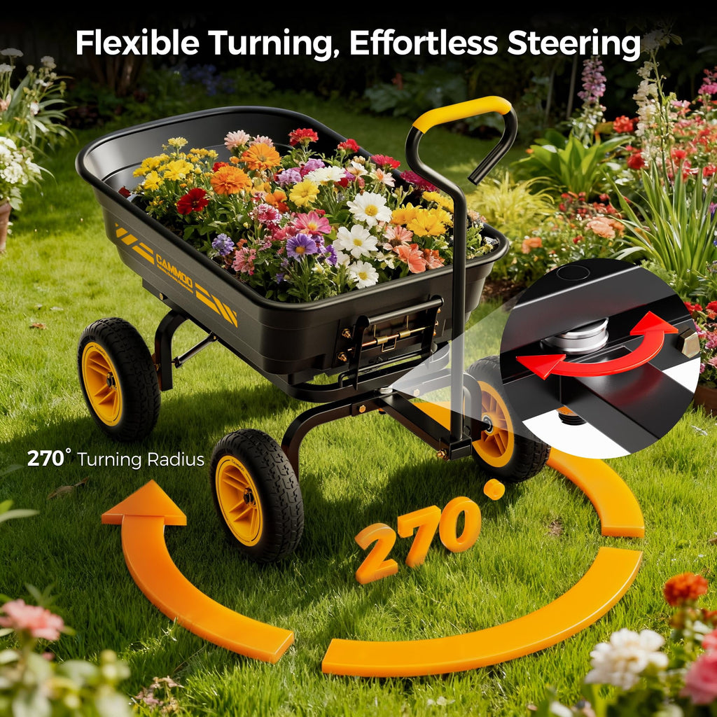 CAMMOO 600 lbs Utility Heavy-Duty Garden Dump Cart 4 Cu.Ft with 10" NO-FLAT TIRES for Landscaping Gardening