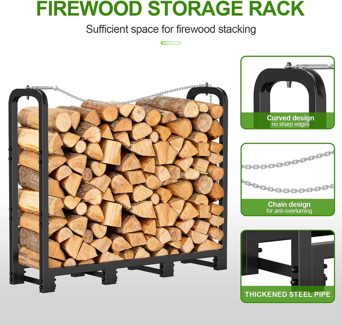 GARDENWORK 4FT Adjustable Firewood Rack Outdoor with Cover,Metal Wood Rack
