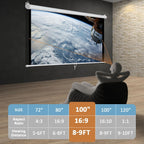 SUPER DEAL 100'' 16:9 HD Projection Screen Foldable Anti-Crease Portable Projector Movie Screen Manual Pull Down for Home Theater Presentation