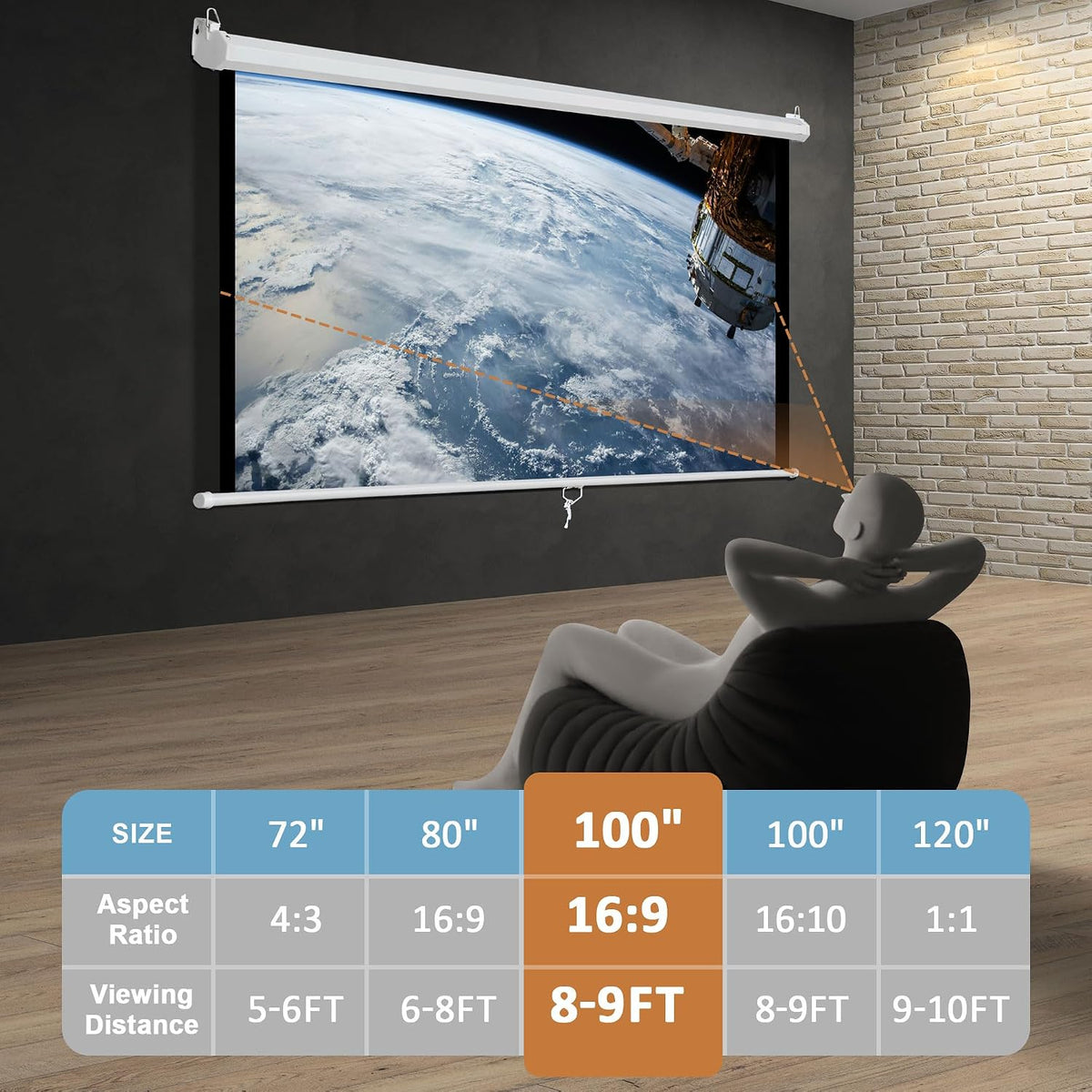 SUPER DEAL 100'' 16:9 HD Projection Screen Foldable Anti-Crease Portable Projector Movie Screen Manual Pull Down for Home Theater Presentation