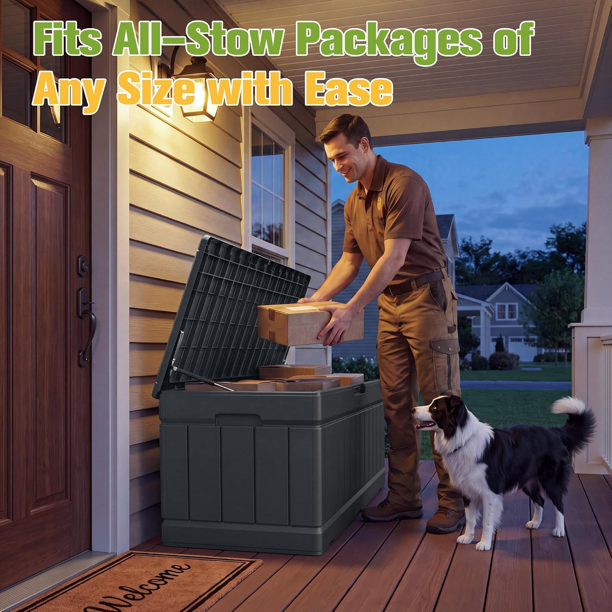 Greesum 82 Gallon Resin Deck Box, All Weather Outdoor Storage, Dark Gray
