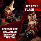 Halloween Animatronics Decorations Scary Sitting Scarecrow with Candy Bag, 55'' Animated Jumpscare Halloween Props with Sound & Motion Activated