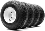 8" Steel Golf Cart Wheels Glossy White and Arisun Turf Sail (18/8.5-8) Golf Cart Tires - Set of Four