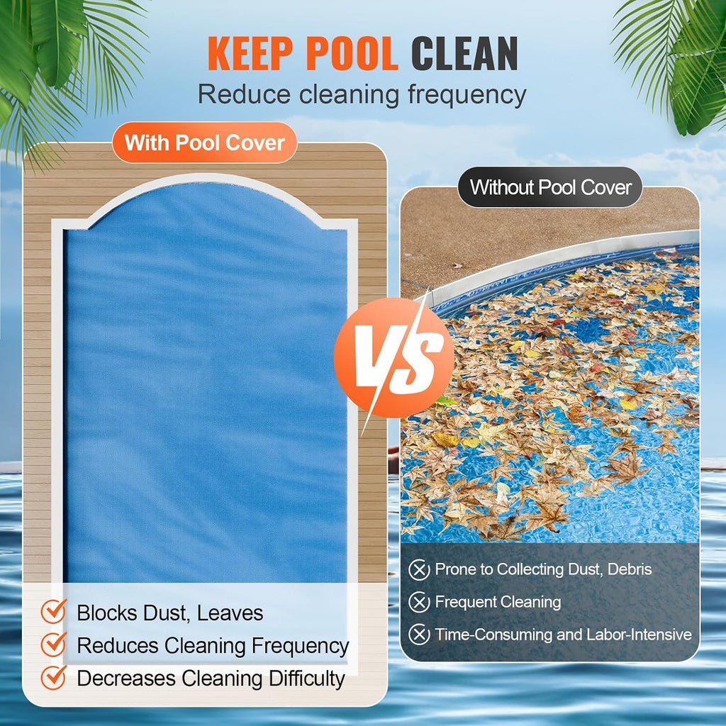 VEVOR Solar Pool Cover, 24 x 12 ft Rectangle Solar Cover 16 mil for Pools, Inground Above Ground Swimming Pool Solar Blanket with Bubble, Heat