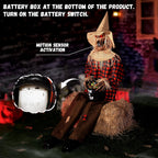 Halloween Animatronics Decorations Scary Sitting Scarecrow with Candy Bag, 55'' Animated Jumpscare Halloween Props with Sound & Motion Activated