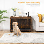 HOOBRO Dog Crate Furniture, 38.6" Large Dog Kennel Indoor, Wooden Cage with Pull-Out Tray, Double Doors Pet House Side End Table for