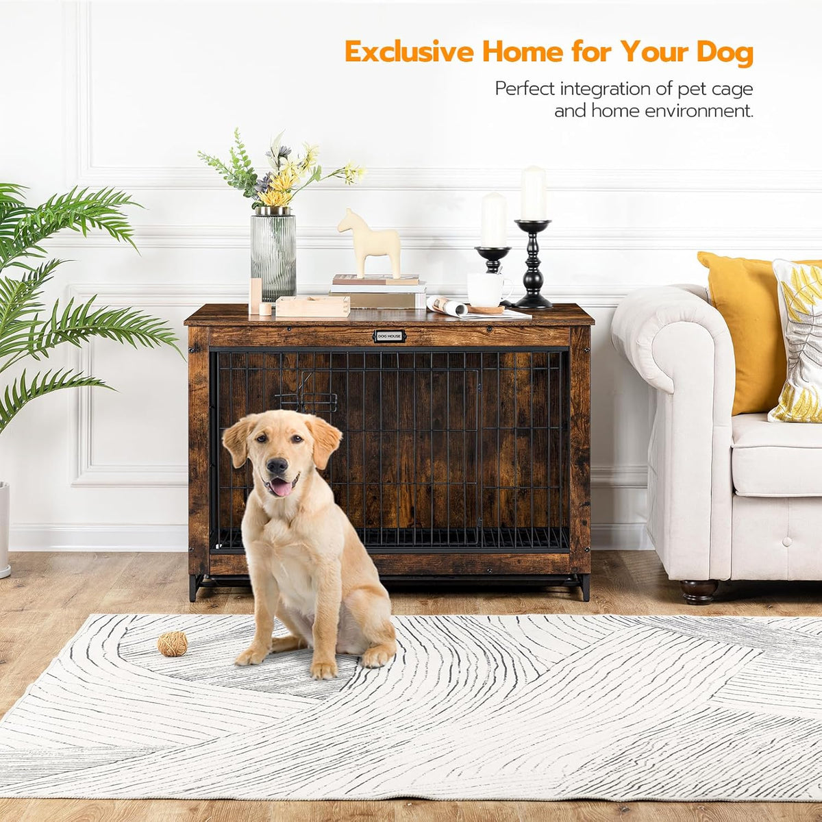 HOOBRO Dog Crate Furniture, 38.6" Large Dog Kennel Indoor, Wooden Cage with Pull-Out Tray, Double Doors Pet House Side End Table for