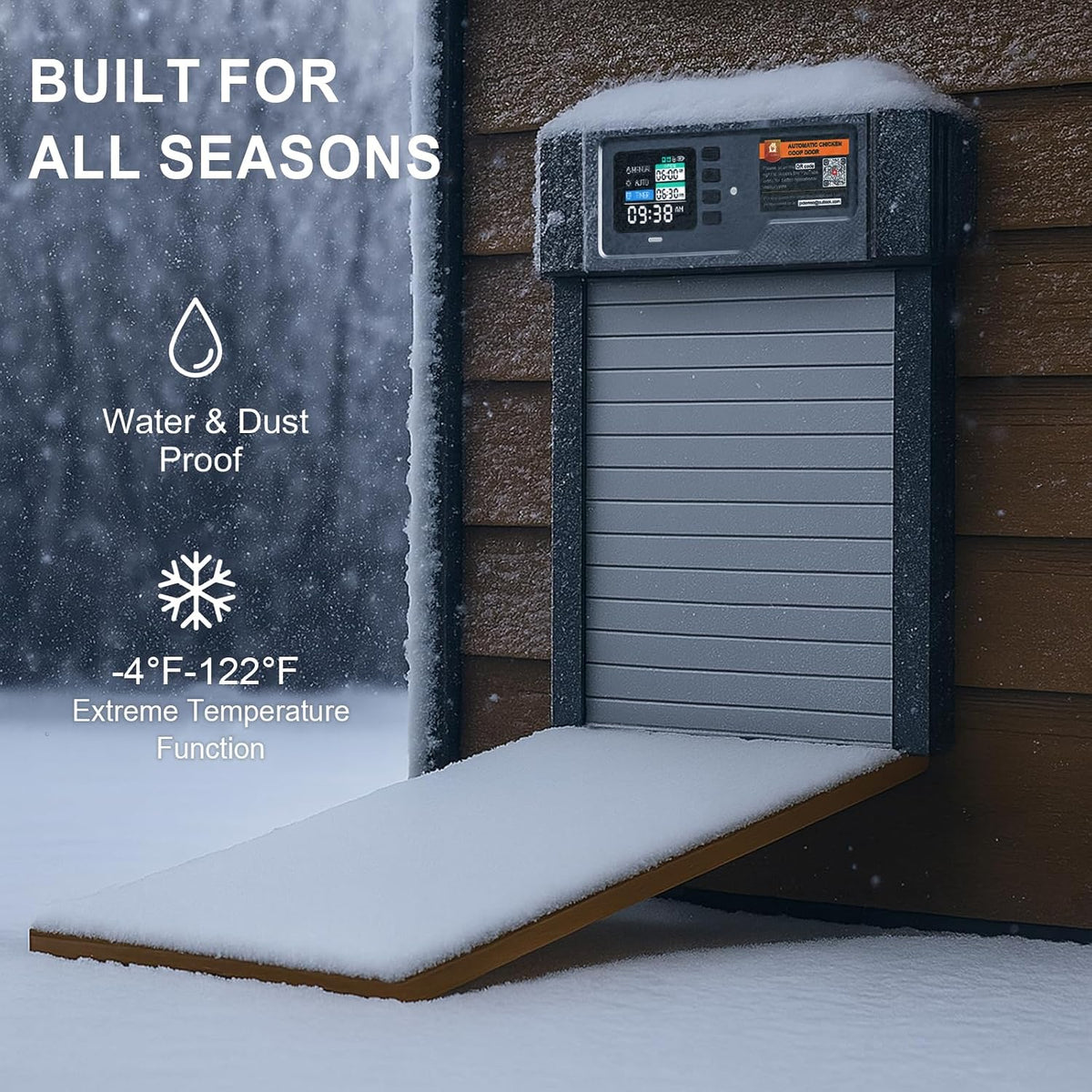 Automatic Chicken Coop Door, Solar Powered Roll-Up Chicken Door with Light Sensor, Timer & Manual Mode, 2500mAh Battery, USB-C Backup, Aluminum Frame