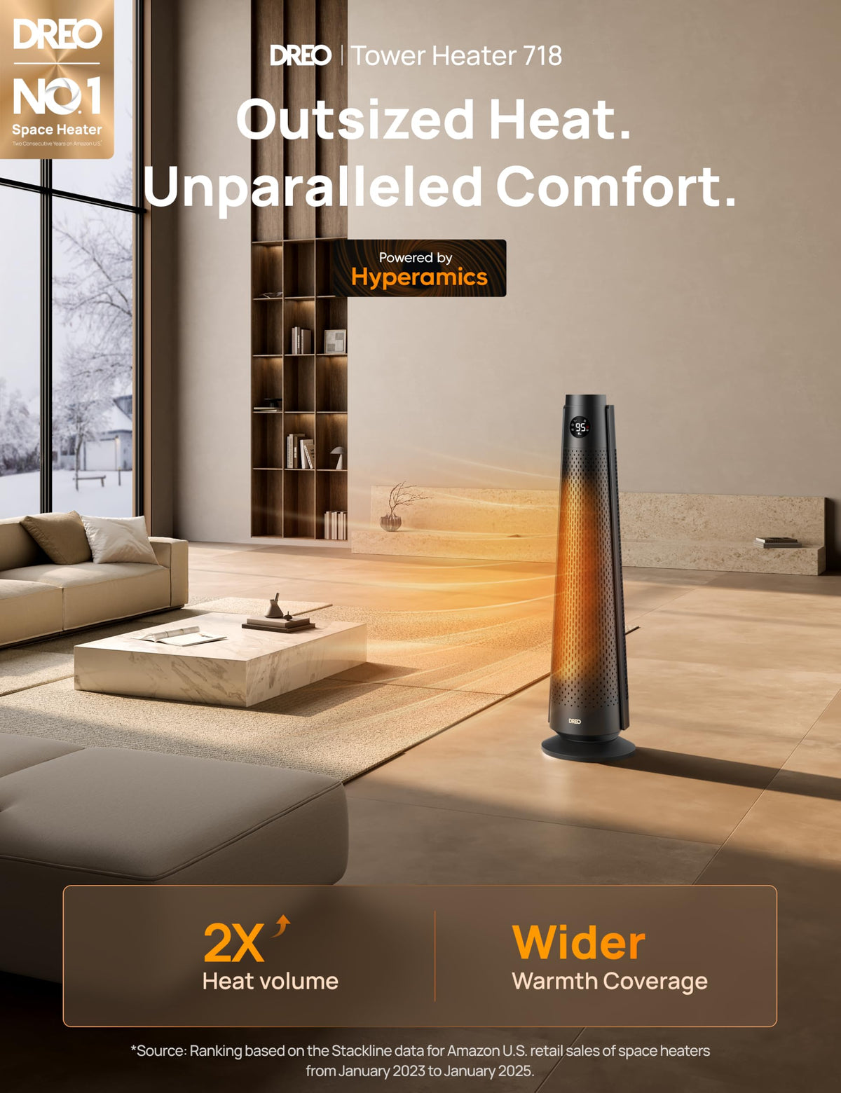 DREO Space Heater Large Room, 120° Oscillation, 30" Heaters with Remote
