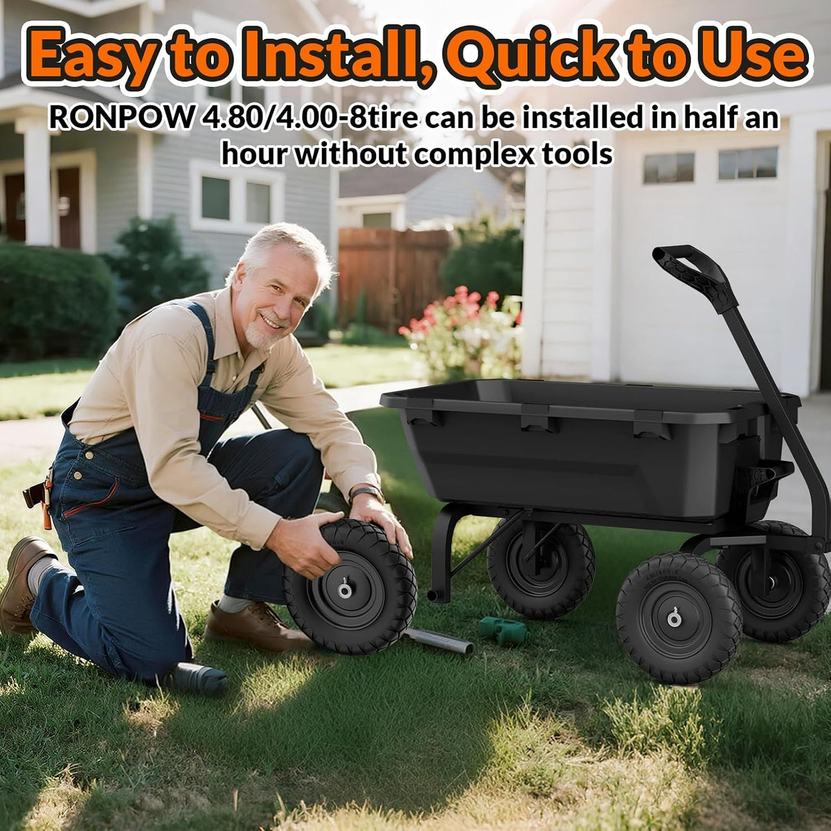 4.80/4.00-8 Flat Free Wheelbarrow Tire and Wheel, 16" Black 2-Pack