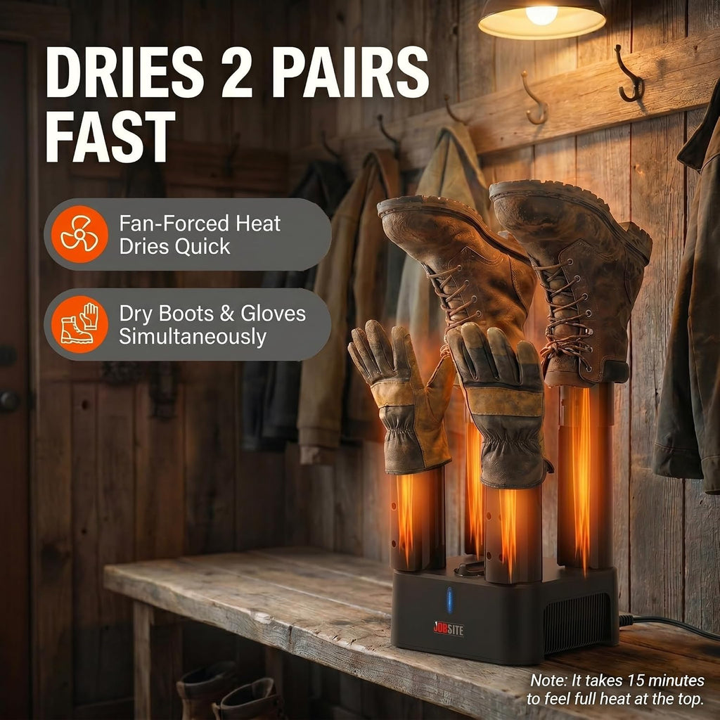 JobSite Boot Dryer - Mighty Dry with Heat Blower Fan - Fast Glove & Shoe Dryer - Helps Reduce Odor