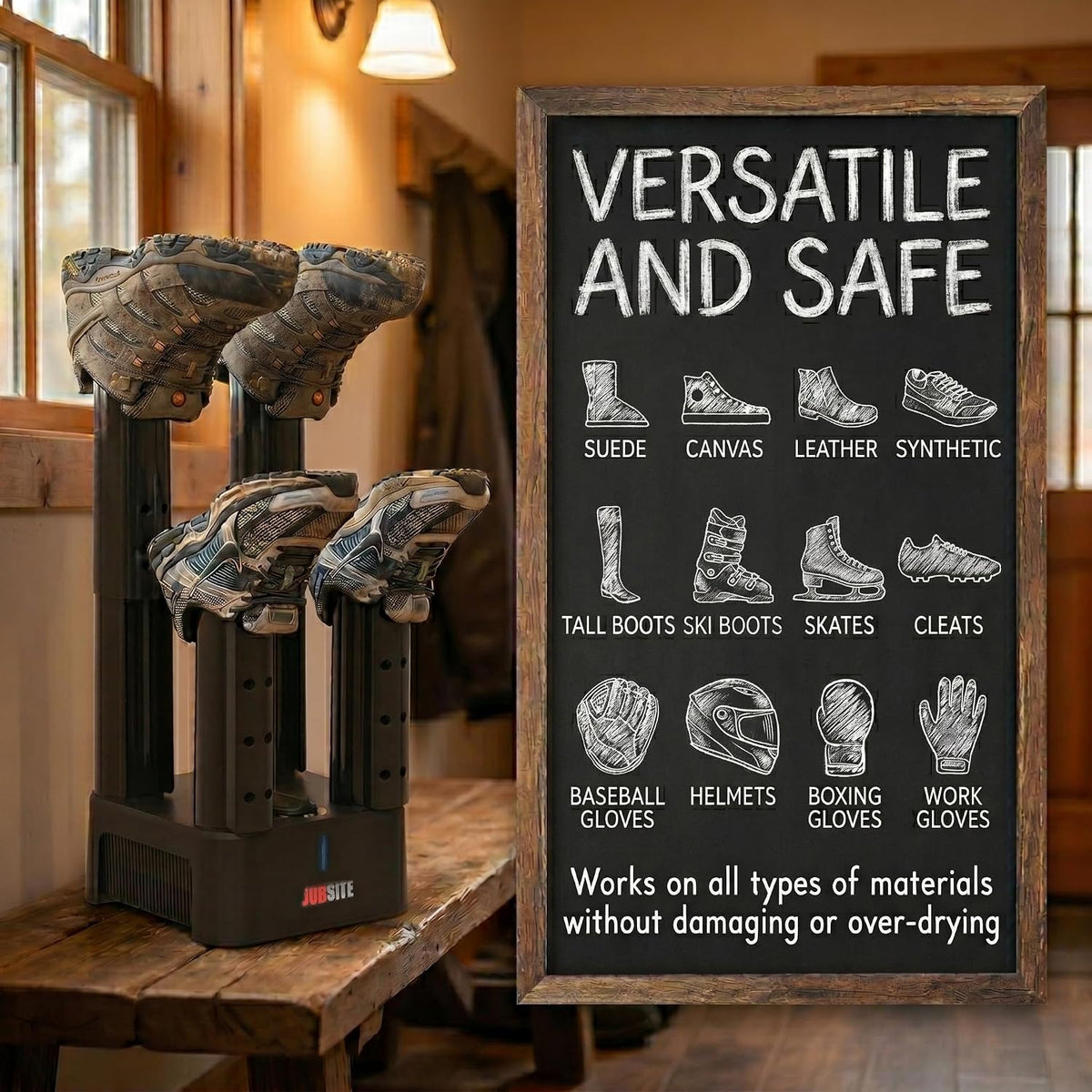 JobSite Boot Dryer - Mighty Dry with Heat Blower Fan - Fast Glove & Shoe Dryer - Helps Reduce Odor