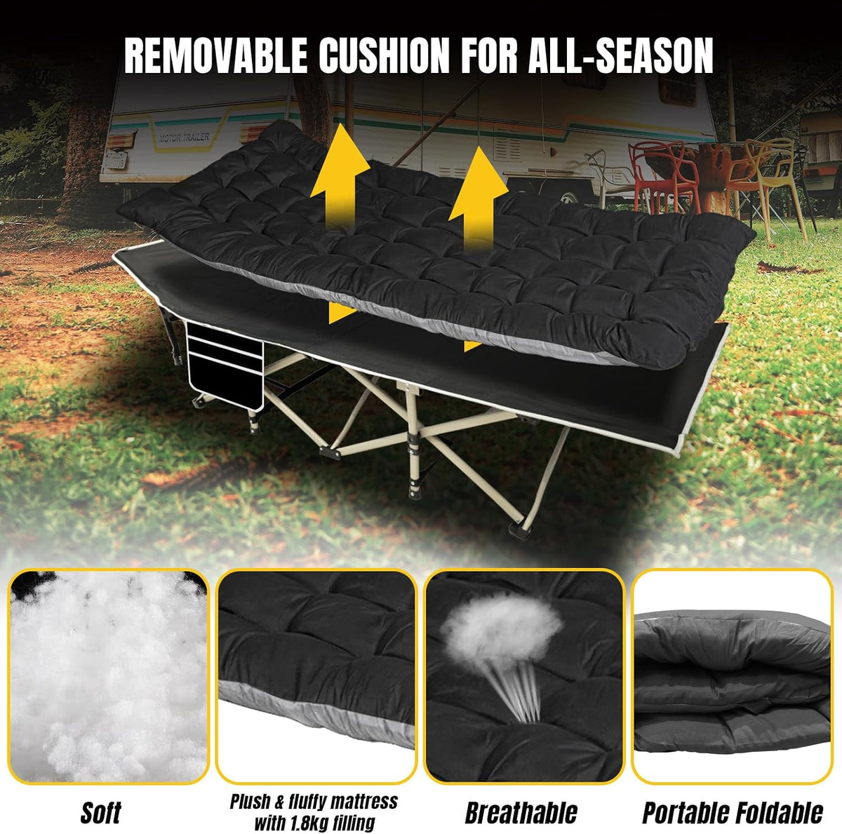 YELLOW JACKET Folding Camping Cot for Adults,600LBS Max Load,28" Wide Sleeping Cot with Removable Thick Mattress Portable Foldable Camping Bed with