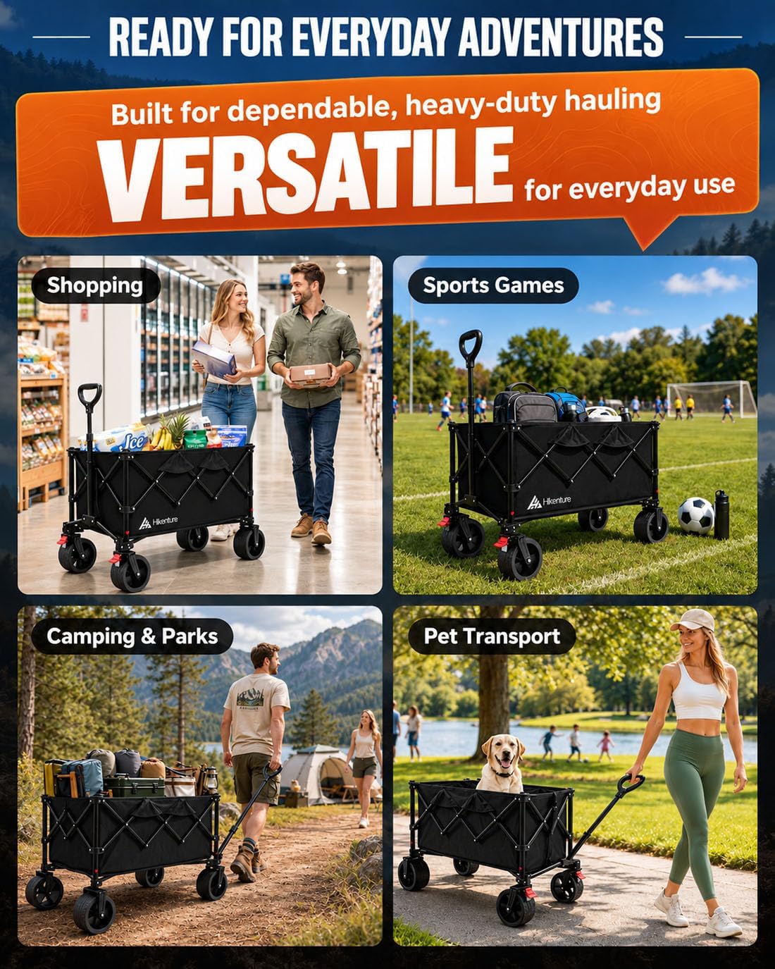 Hikenture Wagons Carts Foldable, 450 LBS Capacity Collapsible Beach Wagon