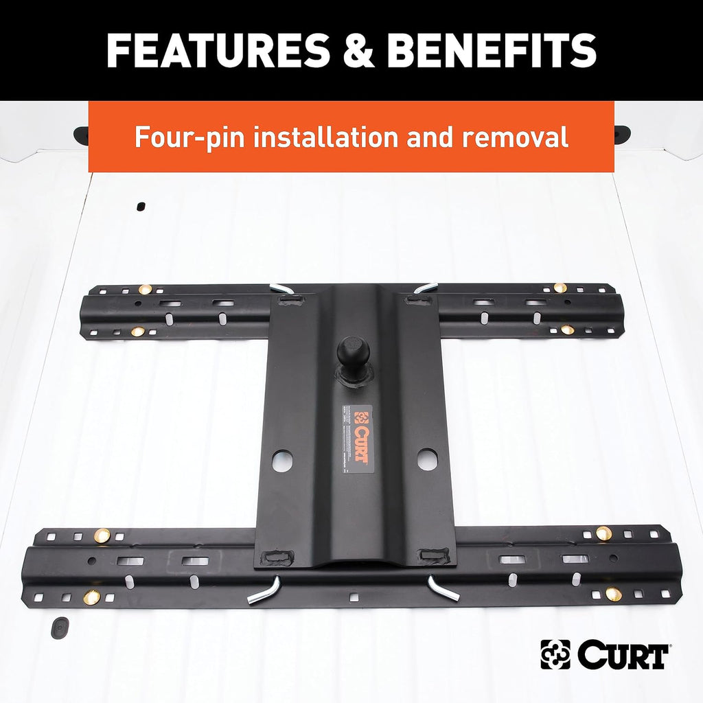 CURT 16055 5th Wheel Rail Gooseneck Hitch, 25,000 lb, 3" Offset