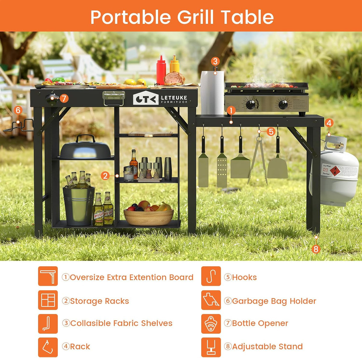 Grill Table for Blackstone Griddle Camping Grill Table Foldable Fits Ninja