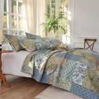 King Size Comforter Set- 100% Cotton Quilt King Size Set, Green, Sage bedspreads (96 * 108 Inch) with 2 Pillow Shams, Patchwork Reversible
