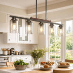 Amico 5-Light Dining Room Light Fixture, Seeded Glass Island Chandelier