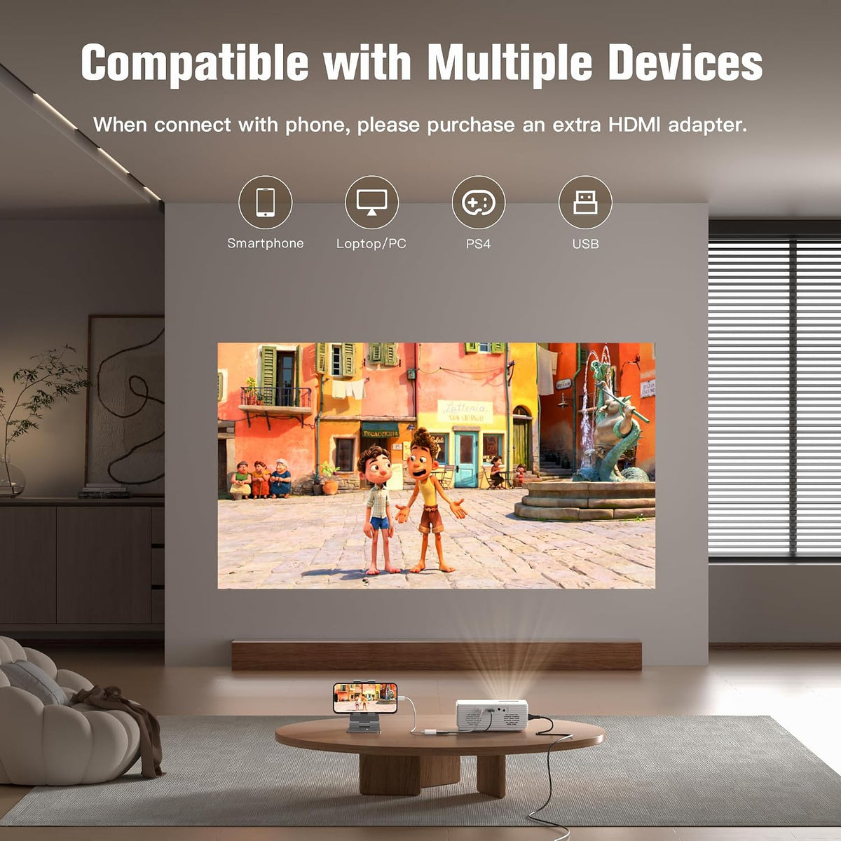 AuKing Projector, 2026 Upgraded Mini Portable Projector, Full HD 1080P Movie Projector for Home Theater, Proyector Portátil Compatible with