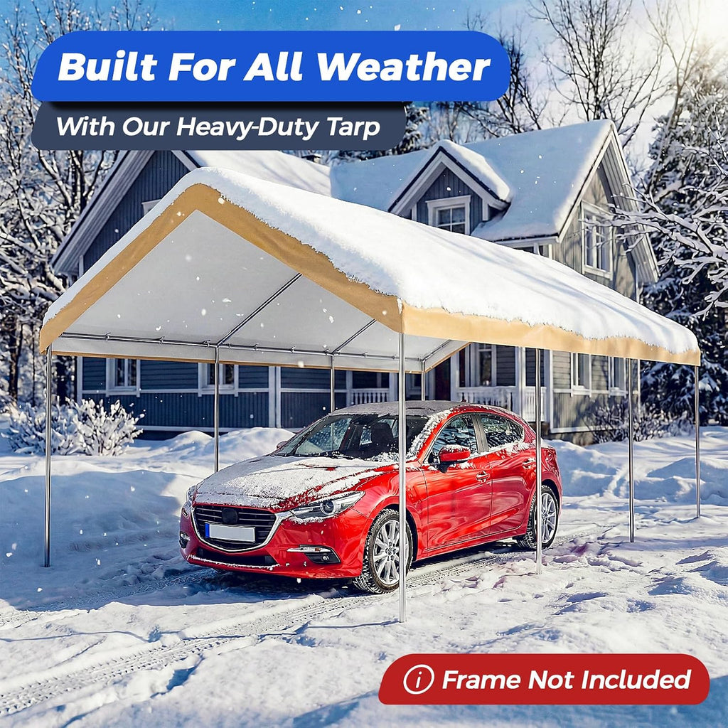 10x20 FT Carport Canopy Replacement Cover, Beige (Only Top Cover)
