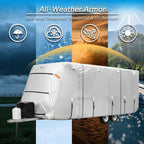 FRUNO Oxford Fabric Travel Trailer Cover RV Cover 24'-27' Waterproof Rip-Resistant Anti-UV Camper Cover for Winter Snow with Jack Cover 4 Tire Covers