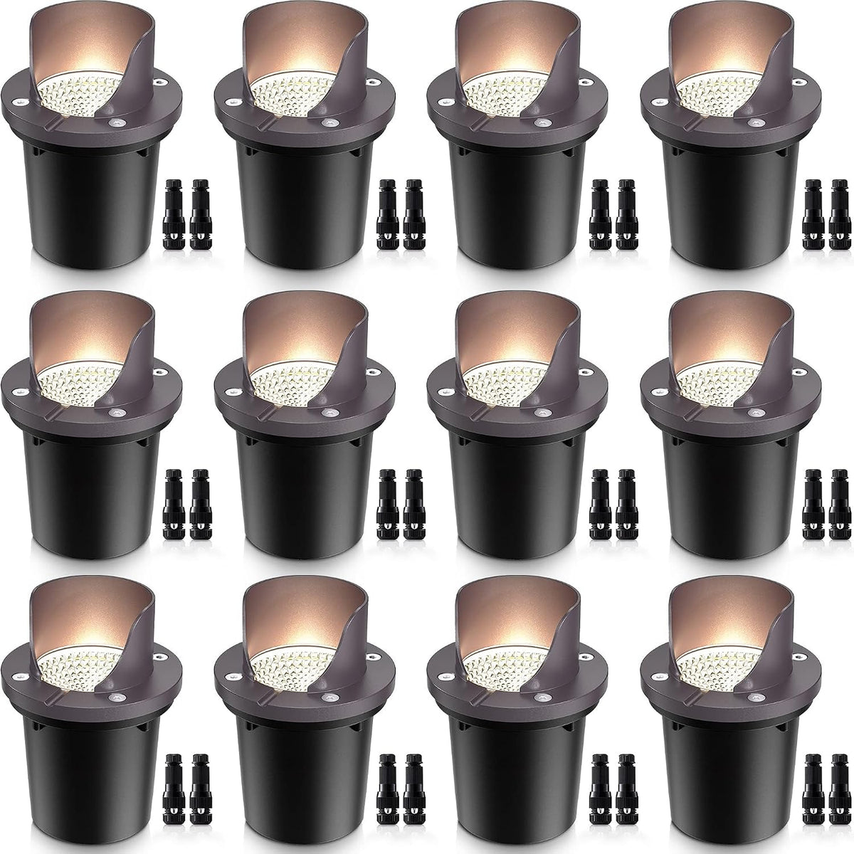 SUNVIE 12-Pack 12W 3000K LED Low Voltage Landscape Well Lights, Shield Top