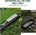 Integrated Golf Hitting Mat with Ball Tray, Thickening Golf Mats Practice Outdoor & Indoor Artificial Turf Matt with 3 Tees