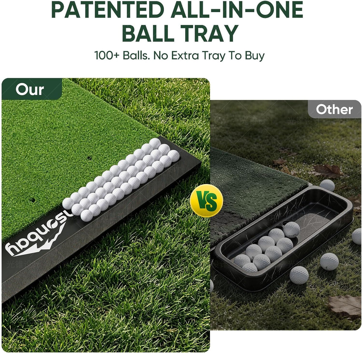 Integrated Golf Hitting Mat with Ball Tray, Thickening Golf Mats Practice Outdoor & Indoor Artificial Turf Matt with 3 Tees