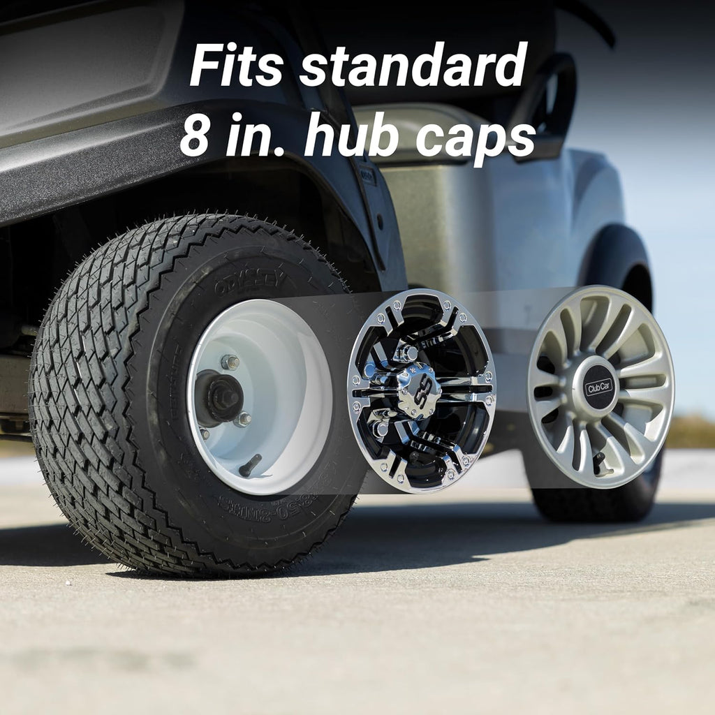 8" Steel Golf Cart Wheels Glossy White and Arisun Turf Sail (18/8.5-8) Golf Cart Tires - Set of Four