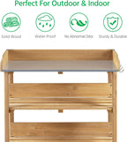 Yaheetech Potting Bench Outdoor Console Table w/3-Tier Storage,Natural Wood
