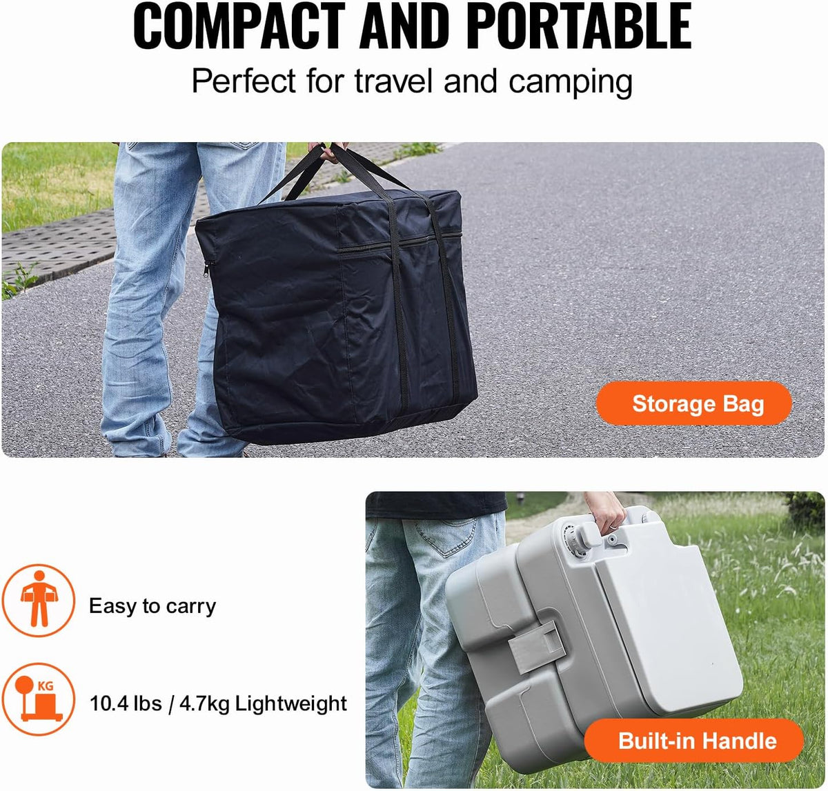 VEVOR Portable Toilet for Camping, RV Toilet with Carry Bag, 5.3 Gal Waste Tank & 3.2 Gal Flush Tank, Push-Button Pressurized Flush Commode, Leak