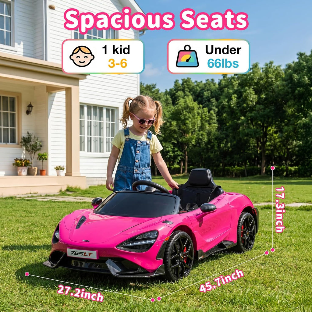 Kids Ride-on Car Licensed McLaren765LT for 3-6Years Old, Electric car 12V Battery Powered Electric Vehicle, w/Parent Remote, Music Player, LED Lights