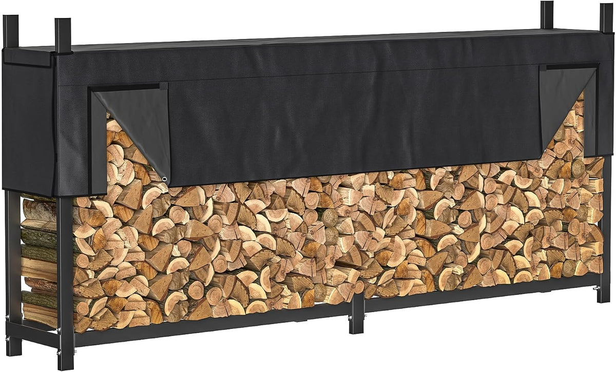 8ft Heavy Duty Firewood Rack with Waterproof Cover