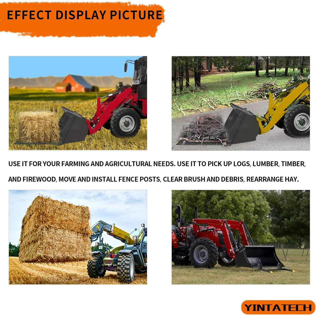 60" 2000lbs Clamp on Pallet Forks Heavy Duty Tractor Forks with Adjustable Stabilizer Bar Tractor Bucket Forks for Tractor Attachments, Skid Steer