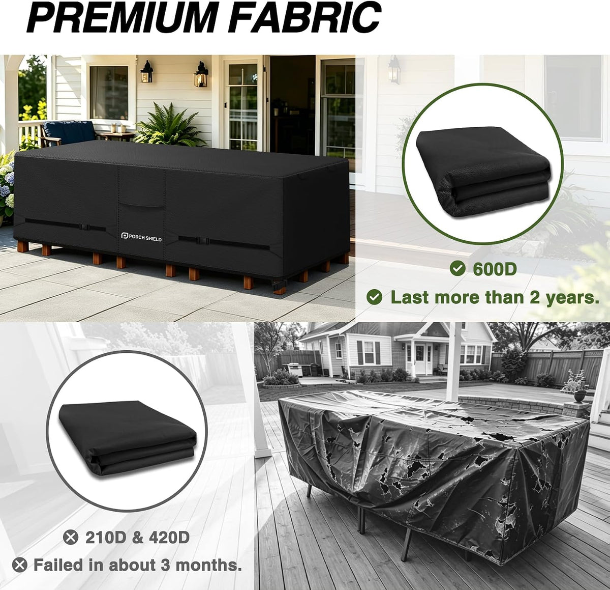 Porch Shield Waterproof Rectangular Patio Table Cover 108 x 60 inch, Black