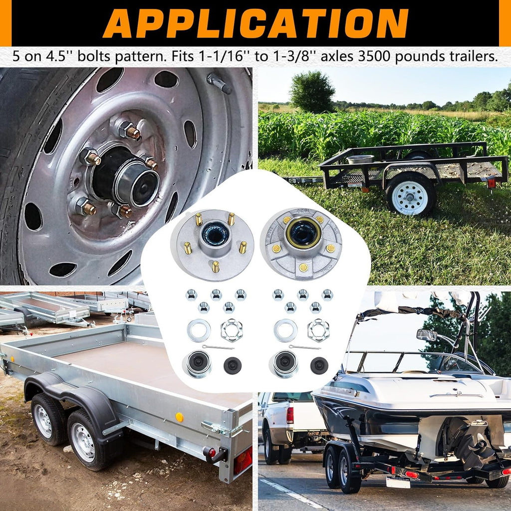 5 on 4.5'' Trailer Hub Kit Pre-Greased for 3500lb #84 Tapered Axle