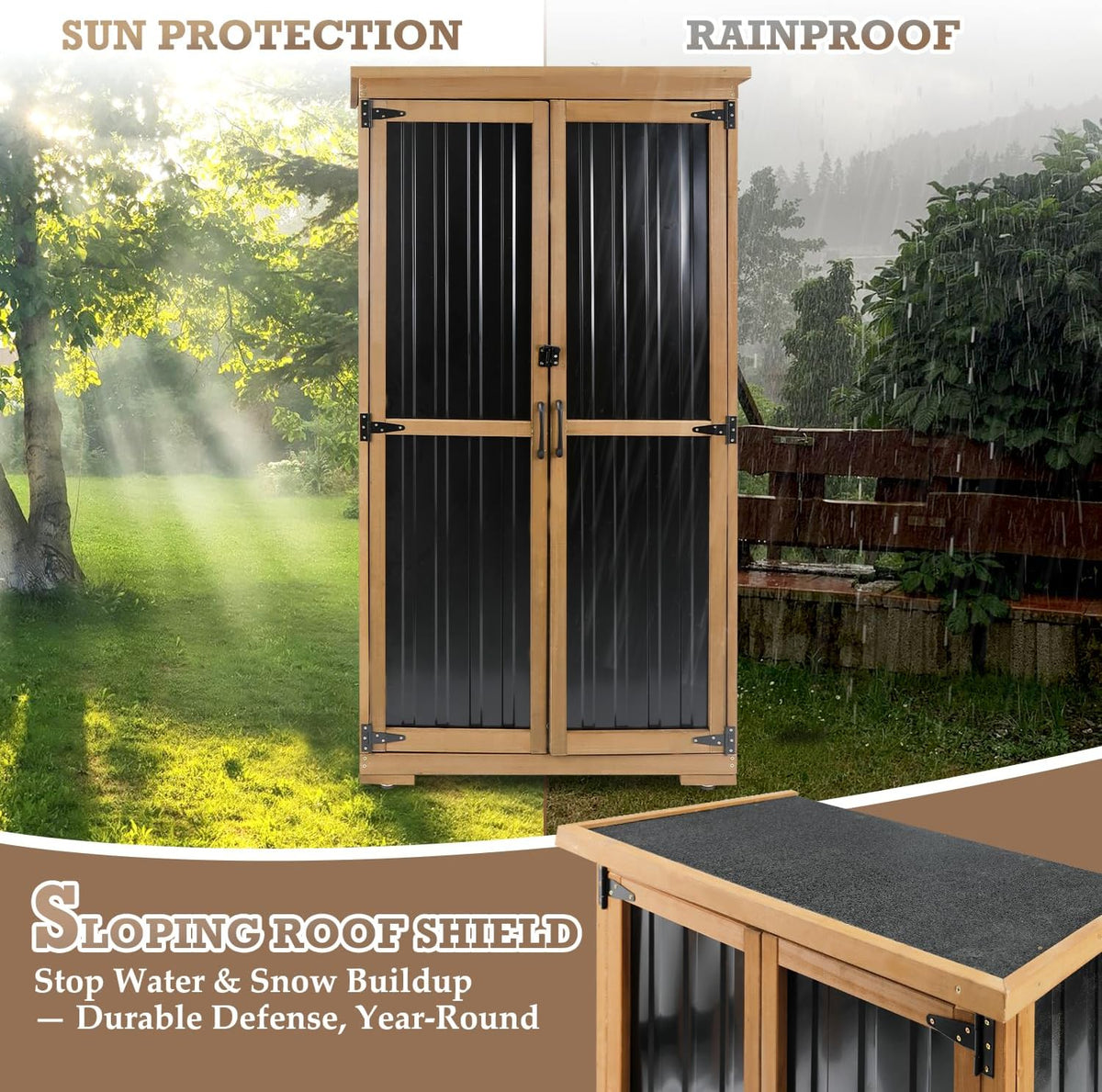 Outdoor Storage Cabinet with Shelves, Weatherproof Tool Shed for Patio