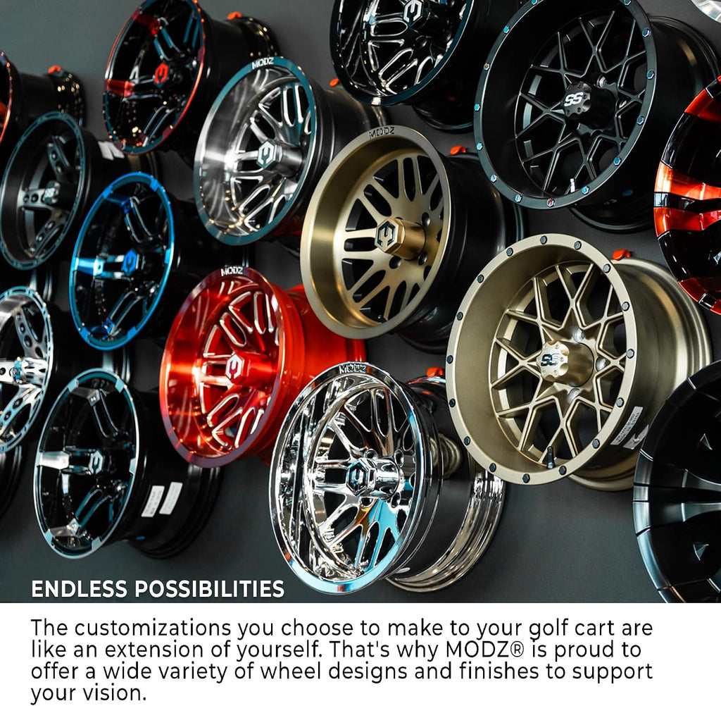 8" Steel Golf Cart Wheels Glossy White and Arisun Turf Sail (18/8.5-8) Golf Cart Tires - Set of Four