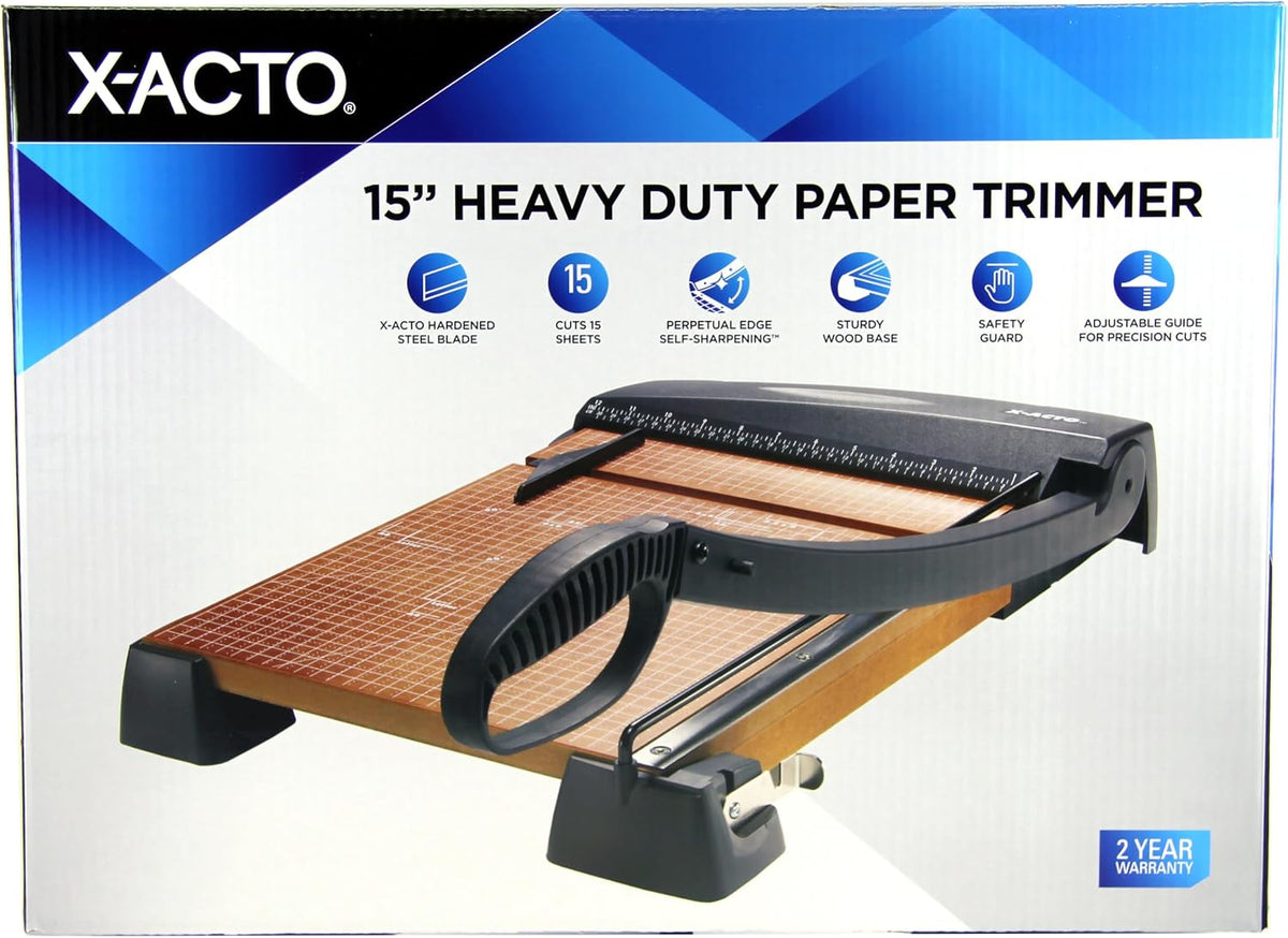 X-ACTO Heavy Duty Wood Guillotine Paper Trimmer, 15" Cutting Surface - Durable, Precise, Designed for School and Work Settings